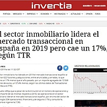 El sector inmobiliario lidera el mercado transaccional en Espaa en 2019 pero cae un 17%, segn TTR